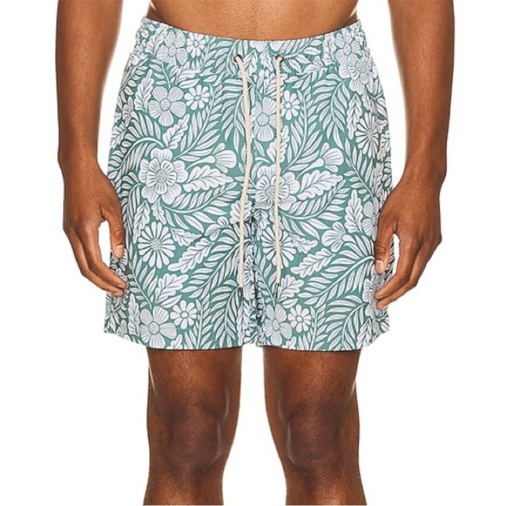 Fair Harbor The Bayberry Swim Trunks Green Floral Size XL